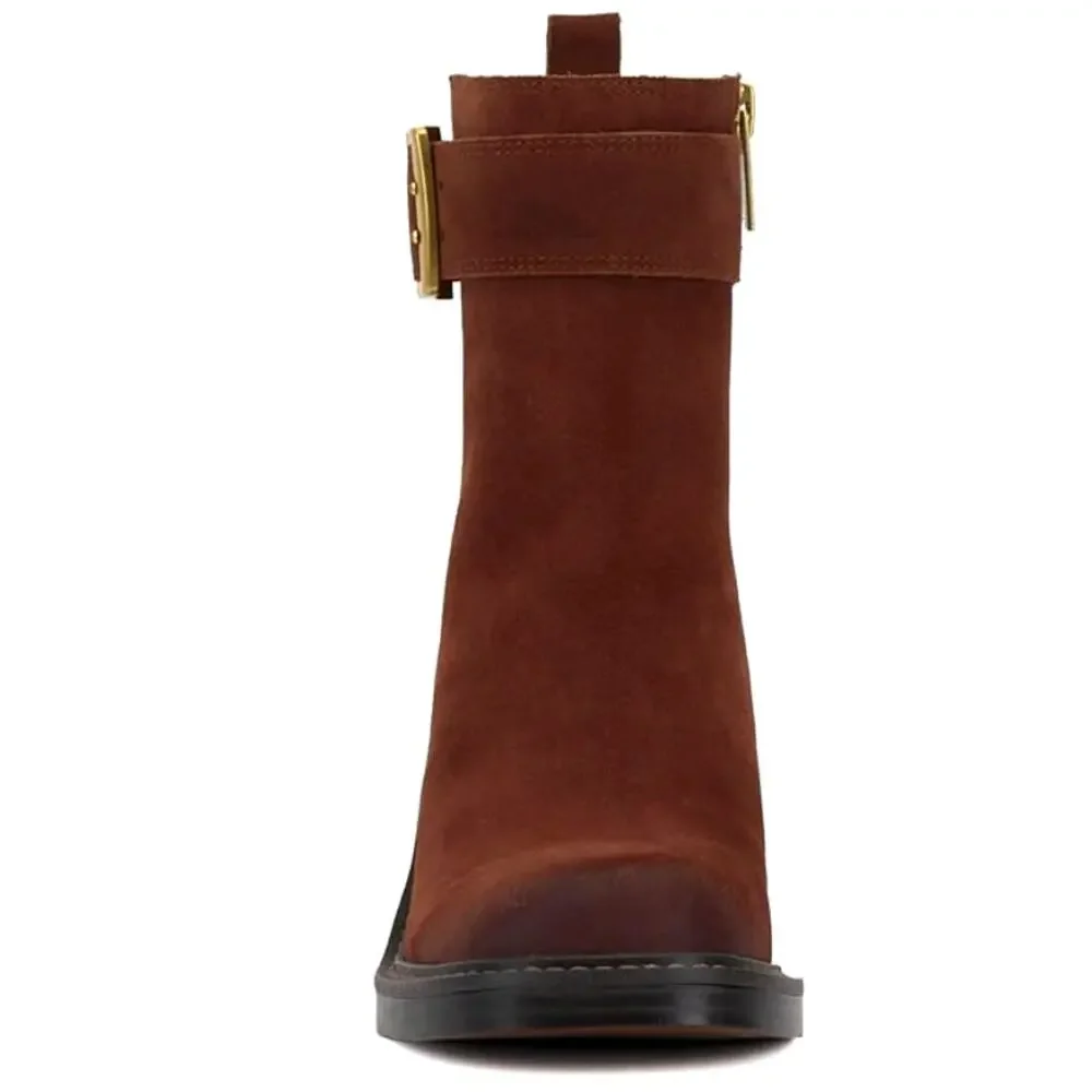 Vince Camuto Bembonie Suede Stacked Heel Bootie Buckle Ankle Boot | Sz 8, Brown - Picture 4 of 7